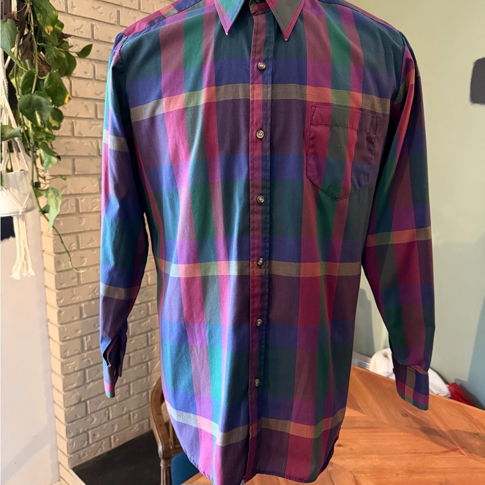 Vintage 90s McGregor Plaid Button Down Shirt Colorblock Medium